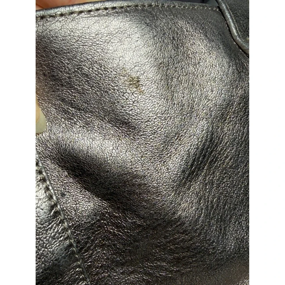 Vtg Y2K Shih Metallic Silver Leather Bag Cyberpunk Goth Punk Rock Grunge STAINED